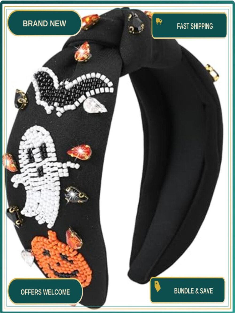 Rhinestone Knotted Headband Beaded Halloween Hair Accessory